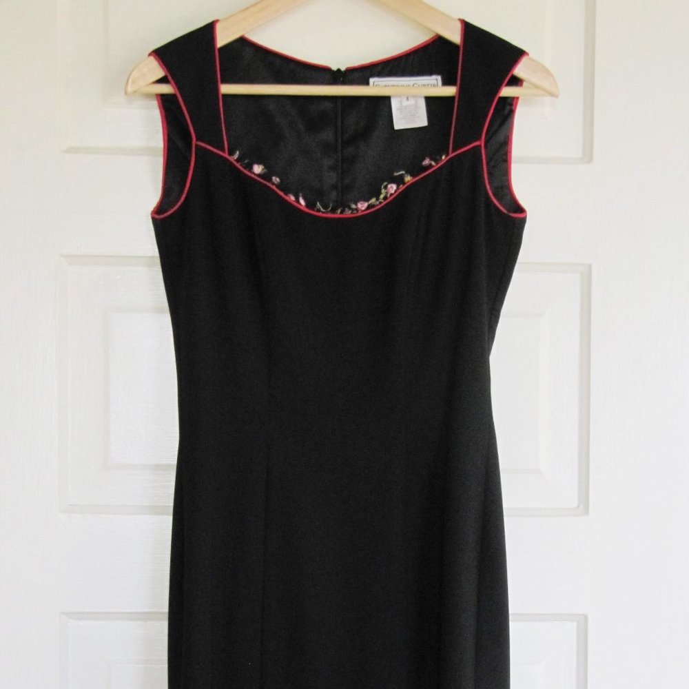Wiggle Dress w/ Tiny Roses - Black Designer Dress - Catherine Curtis - Size 2